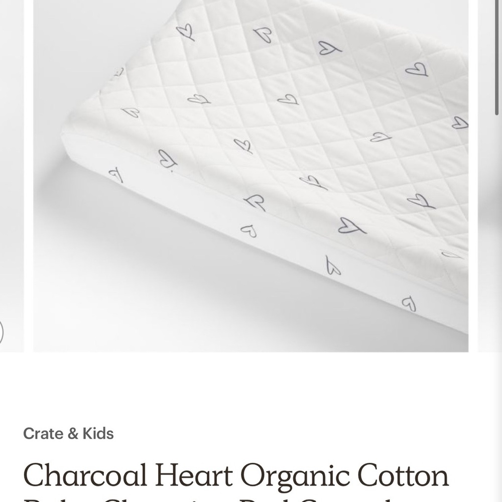 Crate&Barrel White and charcoal Heart changing pad cover